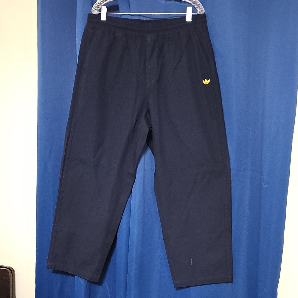 Adidas Men's Dark Blue Joggers with Gold Logo